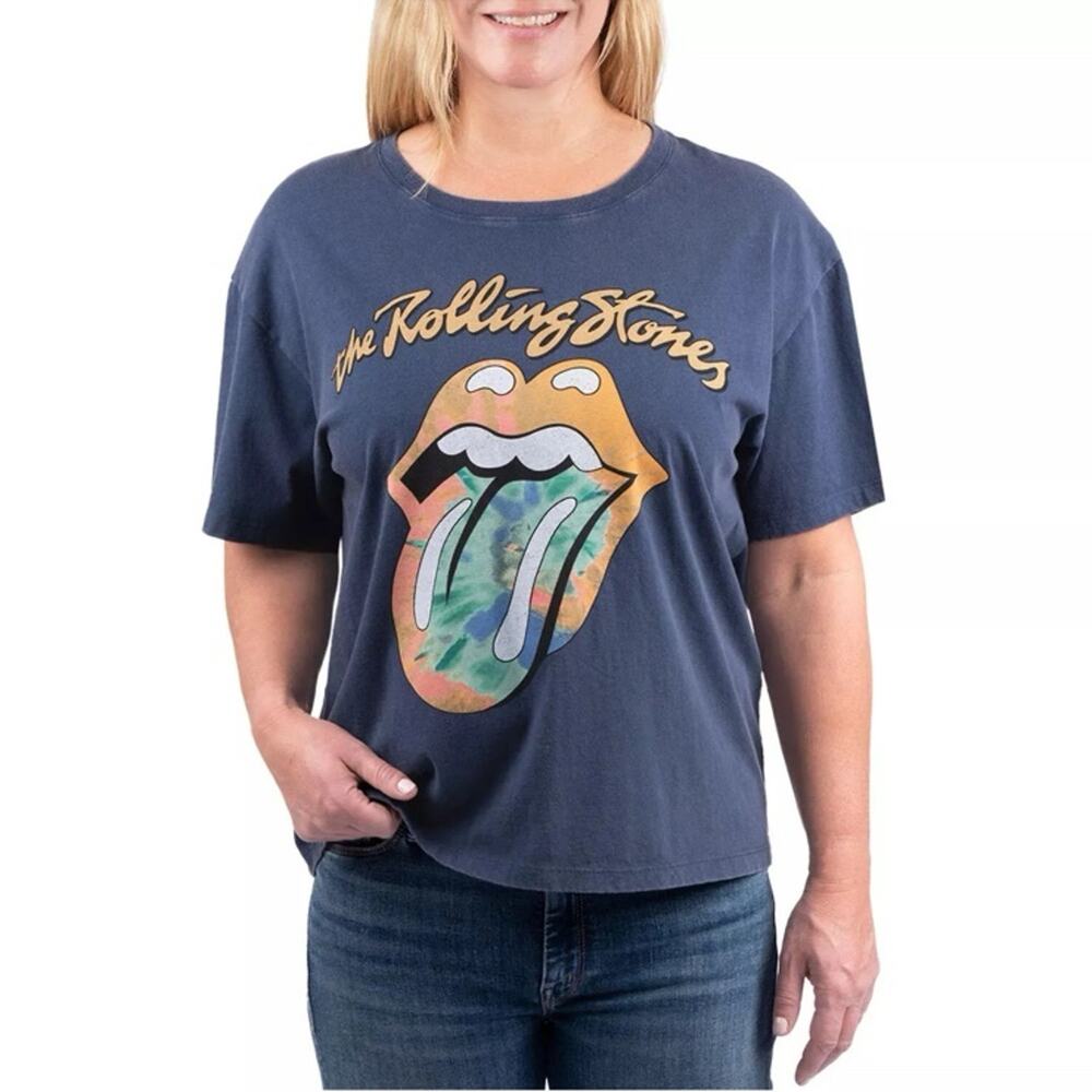 Rolling stone vtg style band graphic tee NWT Women's Navy Blue Small distressed